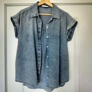 Boutique denim look button down shirt